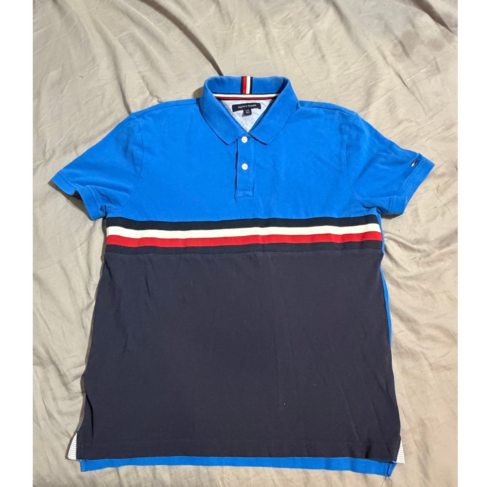 Tommy Hilfiger Mens Colorblock Pique Polo Shirt Blue Navy Large‎
